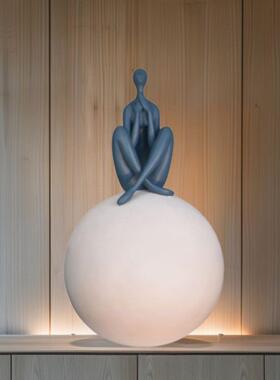 酒店别墅艺术摆件底座落地简约创意蓝色人物雕塑人像树脂抽象装饰