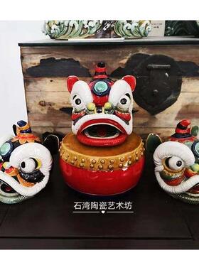 石湾陶瓷公仔舞醒狮汽车载小摆件旅游手信店铺开业送礼招财动物