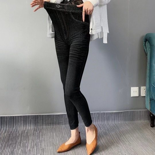 雪儿秋冬季高弹打底裤黑色时尚修身大码休闲舒适可外穿面膜打底裤
