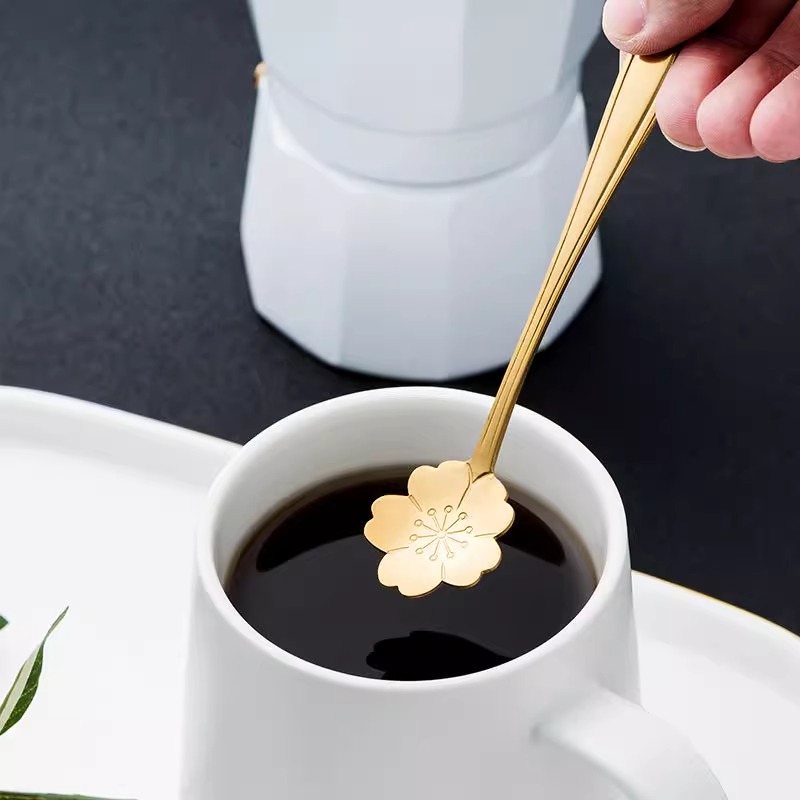 可爱树叶花瓣勺子创意咖啡勺不锈钢搅拌勺匙水果叉甜品勺子 - 图3