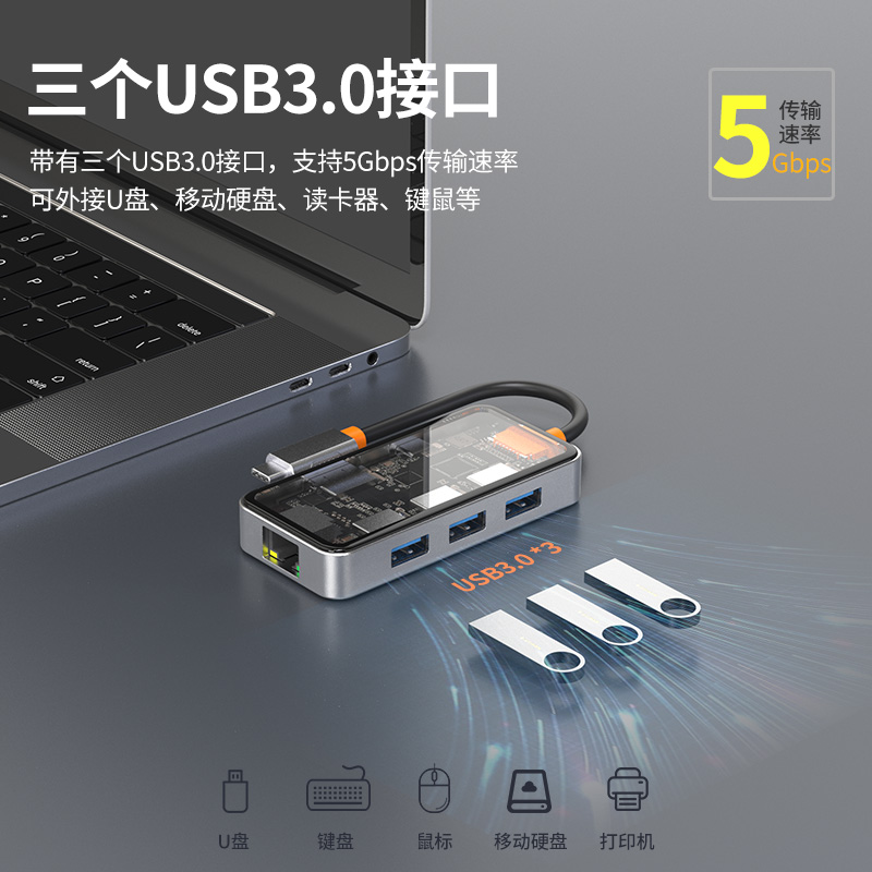 Typec扩展器macbook拓展坞透明赛博4K60hz高清投屏适用苹果iPad笔记本电脑千兆网口USB转换器转接头hdmi雷电4 - 图2