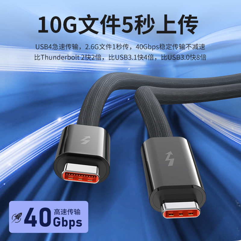 雷电4全功能type-c数据线双头适用于USB4/3pd100w240快充40Gbps高清视频线15手机公对公macbook笔记本电脑Pro-图0