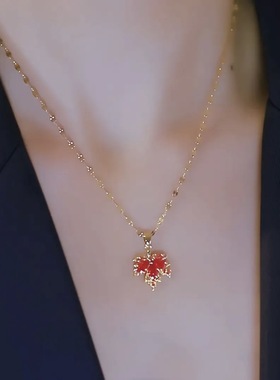 红色枫叶项链不掉色轻奢百搭