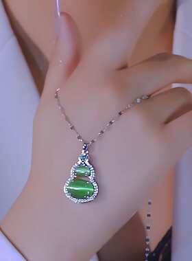 微镶钻绿色葫芦项链不掉色气质女