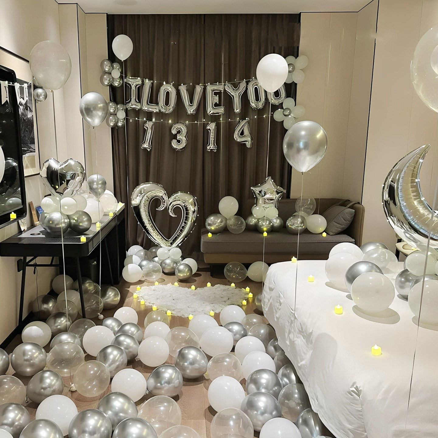 纪念日情侣求婚道具情人节表白浪漫惊喜场景布置卧室背景墙气球,淘宝优惠券,粉丝福利购,淘宝优惠卷