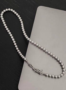 伊灿高亮亚麻灰珍珠毛衣链女