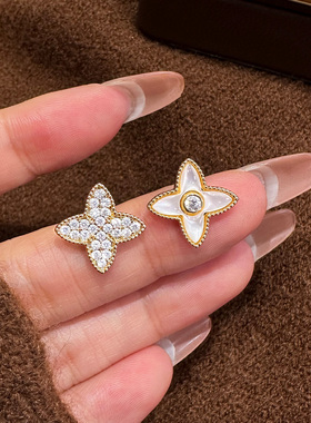 伊灿S925纯银针蓝色四芒星耳钉女
