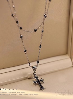 伊灿枪黑色十字架项链女
