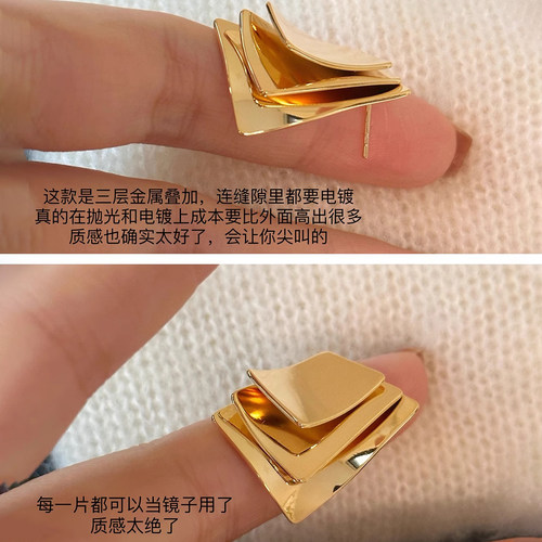 复古金属方形耳钉S925纯银针2026新款爆款耳饰无耳洞耳夹独特耳环 - 图2