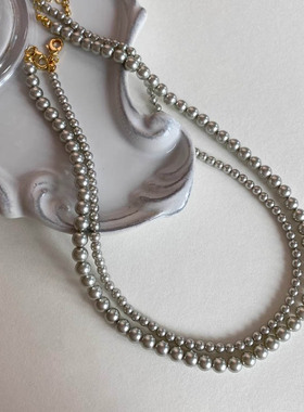伊灿亚麻灰珍珠项链女