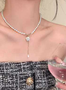 伊灿山茶花吊坠珍珠项链女