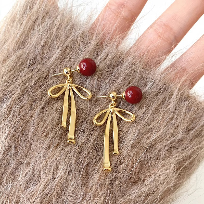 新年红色蝴蝶结珍珠耳钉女纯银氛围感耳夹耳环2025年新款爆款耳饰,淘宝优惠券,粉丝福利购,淘宝优惠卷