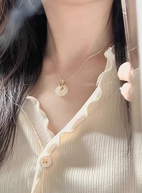 伊灿平安扣玉石福字项链女