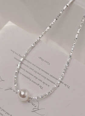 伊灿施家白色碎银珍珠项链女
