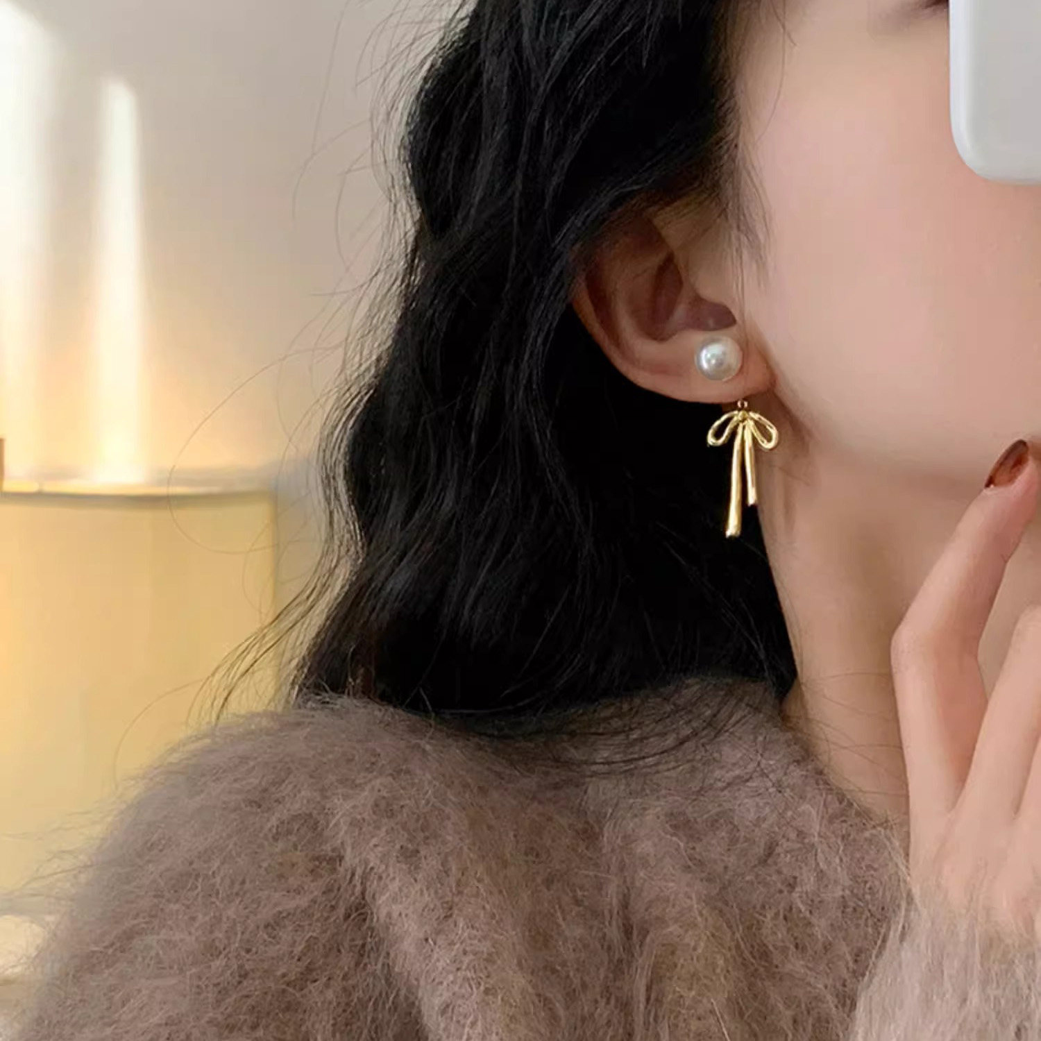 新年红色蝴蝶结珍珠耳钉女纯银氛围感耳夹耳环2025年新款爆款耳饰,淘宝优惠券,粉丝福利购,淘宝优惠卷