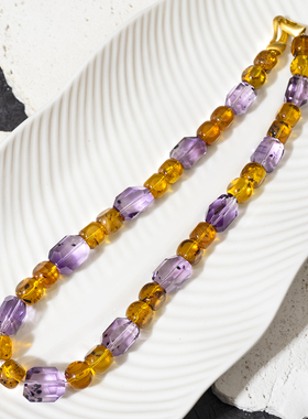 二梦三青【鸢尾之梦】天然海胆紫水晶琥珀项链女时尚百搭锁骨链新