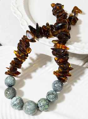 二梦三青【藏地密码】原创小众原矿绿松石项链女琥珀锁骨链高级感