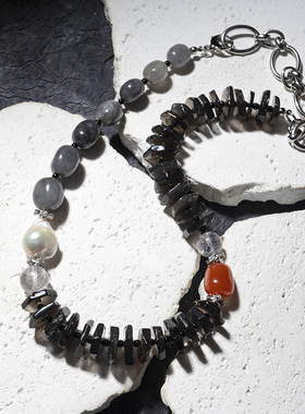 二梦三青【天外来物】原创小众珍珠闪灵陨石项链南红时尚甜酷休闲