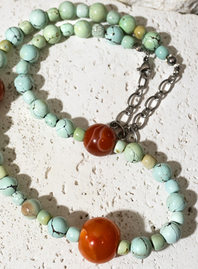 绿松天然南红项链二梦三青