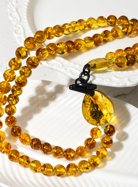 二梦三青【仲夏夜之梦】原创小众天然琥珀项链女双层毛衣链高级感