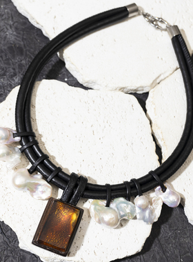 二梦三青【撒野】潮流饰品皮镶天然石原创小众吊坠手镯时尚百搭酷