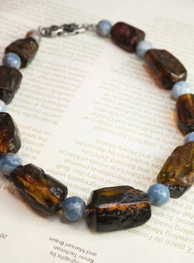 二梦三青【龙宫】原创小众天然琥珀项链女时尚百搭锁骨链欧美高级