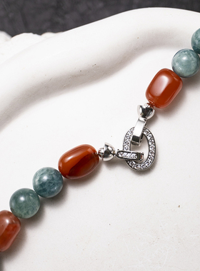 二梦三青【撒花儿】原创小众天然蓝色蓝晶石项链南红锁骨链时尚款