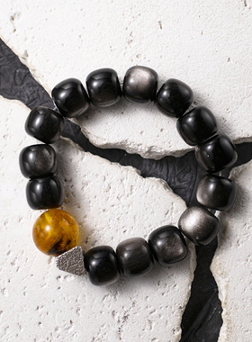 二梦三青【墨染晴天】银耀石项链女时尚百搭锁骨链黑色黄色琥珀款