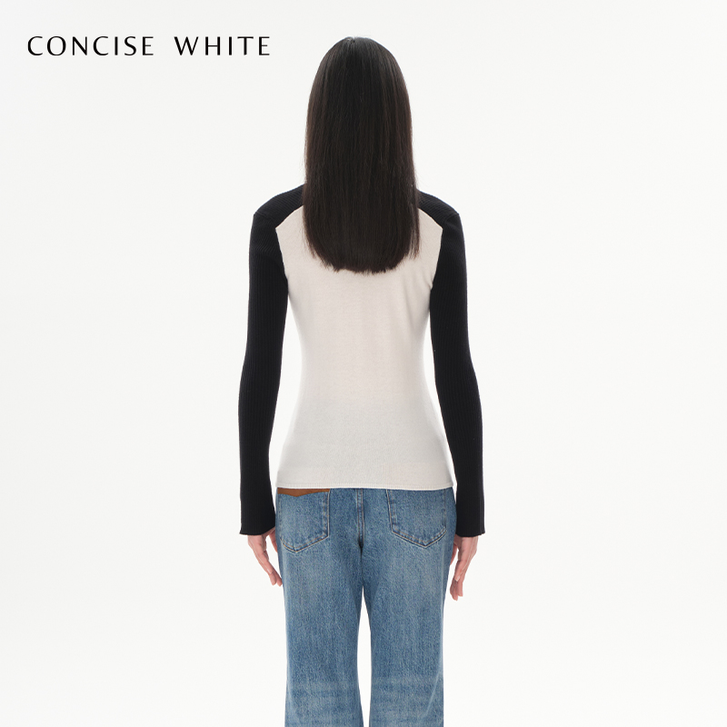 CONCISE-WHITE简白镂空假两件针织衫套头毛衣23秋新品设计师品牌