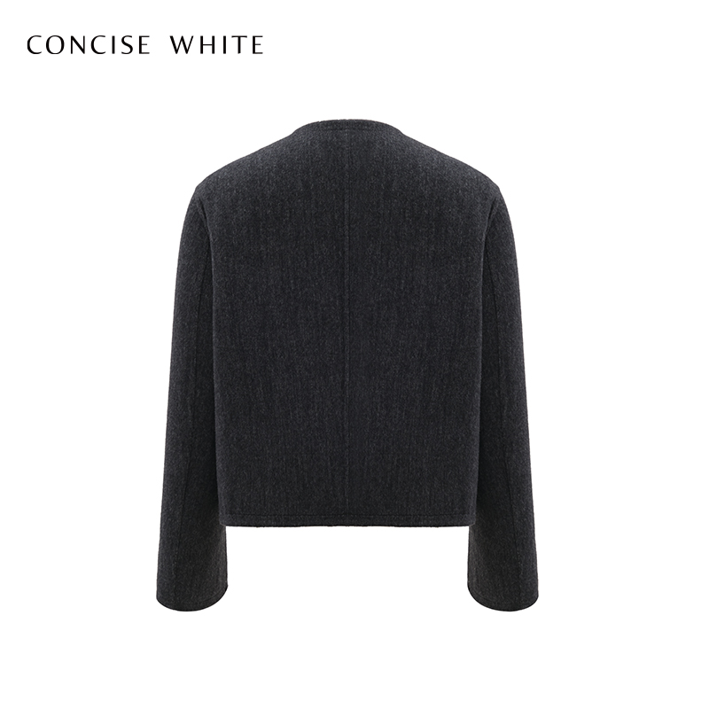 CONCISE-WHITE简白双排扣短款毛呢外套女秋冬新品设计师品牌