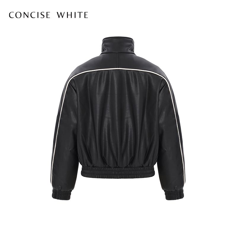 CONCISE-WHITE简白拼色口袋立领夹克棉服女冬季新品设计师品牌