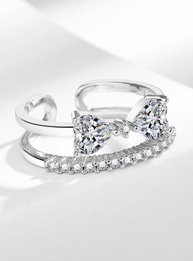 日韩新款潮蝴蝶结满钻双层戒指