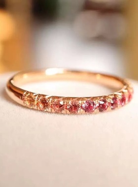 日韩镶嵌粉色宝石渐变色彩宝戒指