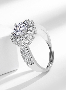 欧美超闪满钻两克拉莫桑石戒指