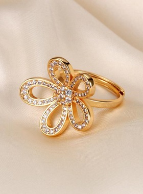 日韩满钻太阳花戒指女