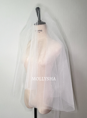 茉夏的纱 手工复古高级感小众亮片新娘主婚纱头纱婚礼外拍头饰女