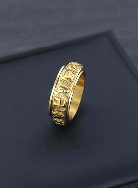 六字真言招财转运钛钢男士戒指潮男个性高级感单身可转动指环食指