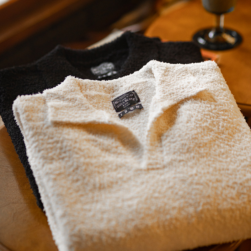 古叔的着 海鸥领慵懒毛衣男秋冬新款长袖套头糯米绒打底针织衫,淘宝优惠券,粉丝福利购,淘宝优惠卷