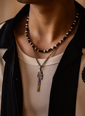 波西米亚复古时尚木珠松石锁骨链