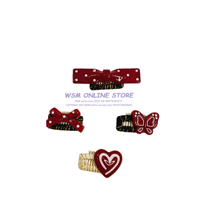WSM手工 约克夏红色蝴蝶结头饰宠物发夹狗狗发卡马尔济斯卡子夹子 - 图1