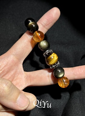 天然金曜石黄虎眼黄塔晶手串礼盒