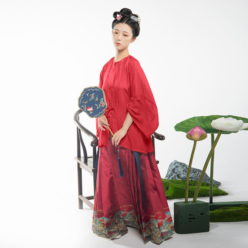 彩云涧明制汉服夏季薄款上衣珠光扣系绳多色原创改良圆领半袖褂子,淘宝优惠券,粉丝福利购,淘宝优惠卷