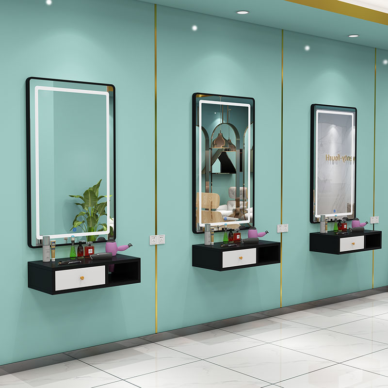 理发店镜台发廊专用美容美发镜柜子一体工具柜网红潮带灯LED挂墙 - 图1