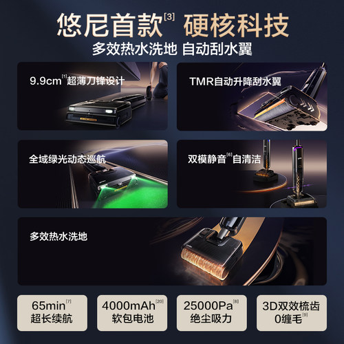 【9.9cm超薄躺平】悠尼洗地机锋翼Ultra自动拖地机吸拖一体机家用 - 图1