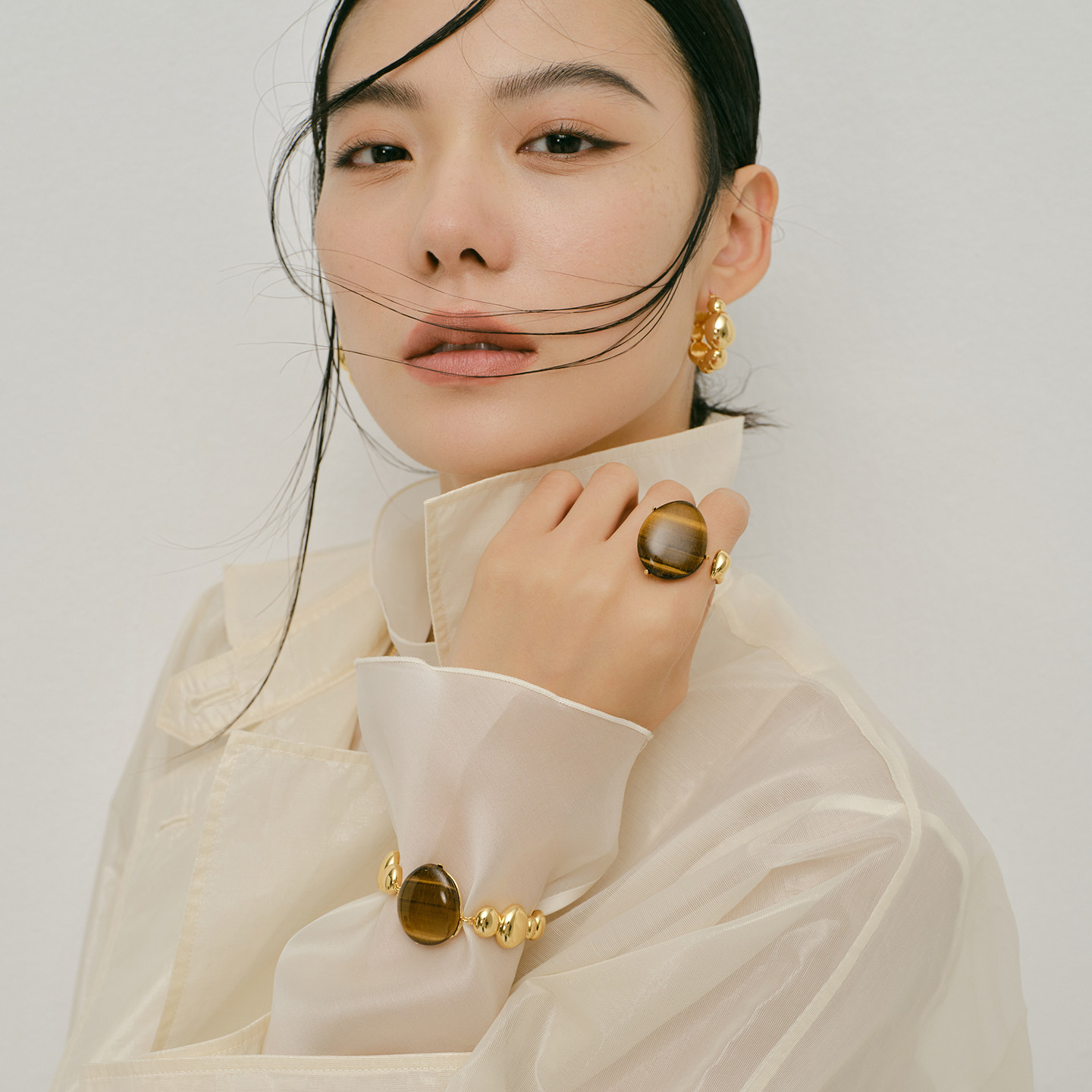 Yandao White Dew Tiger Eye Stone Boundless Dew Drop Ring Niche Design Light Luxurious High-end Open Ring Women's Retro Accessories