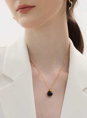 熔蜡黑玛瑙小珠短吊坠项链高级感