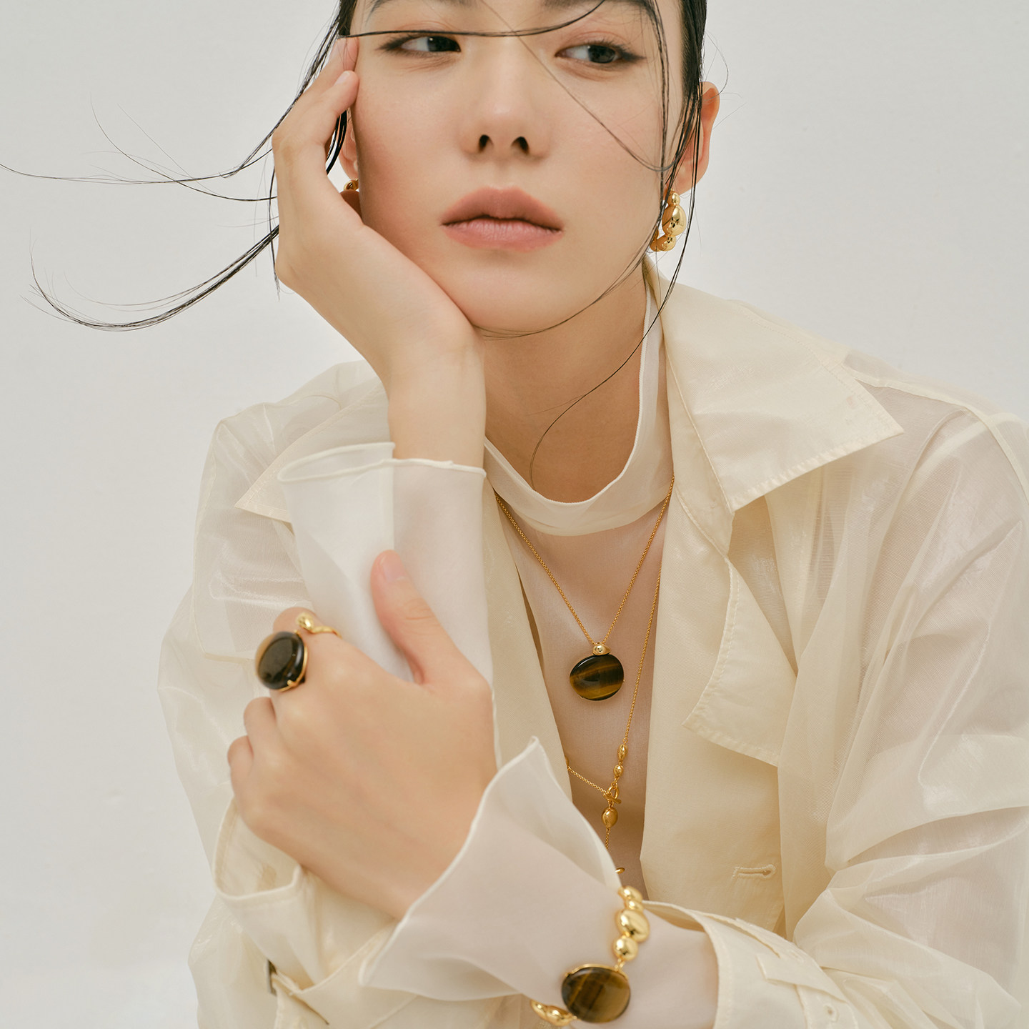 Yandao White Dew Tiger Eye Stone Boundless Dew Drop Ring Niche Design Light Luxurious High-end Open Ring Women's Retro Accessories