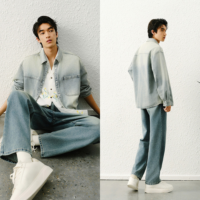 森柔牛仔|商场同款森马长袖衬衫男牛仔外套2025春季新款复古潮酷,淘宝优惠券,粉丝福利购,淘宝优惠卷