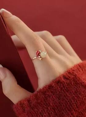 新年玉见锦鲤戒指巨好看开口戒女小众设计过年食指戒轻奢时尚指环