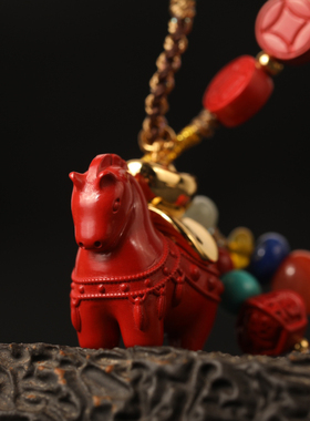 一生安马上来财朱砂S925银镶嵌项链本命年礼物